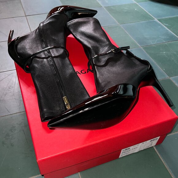 Ferragamo Britt Mid-calf Stiletto Boots - Pointed Toe Black - US 11 / EU 41 NIB - Picture 5 of 12